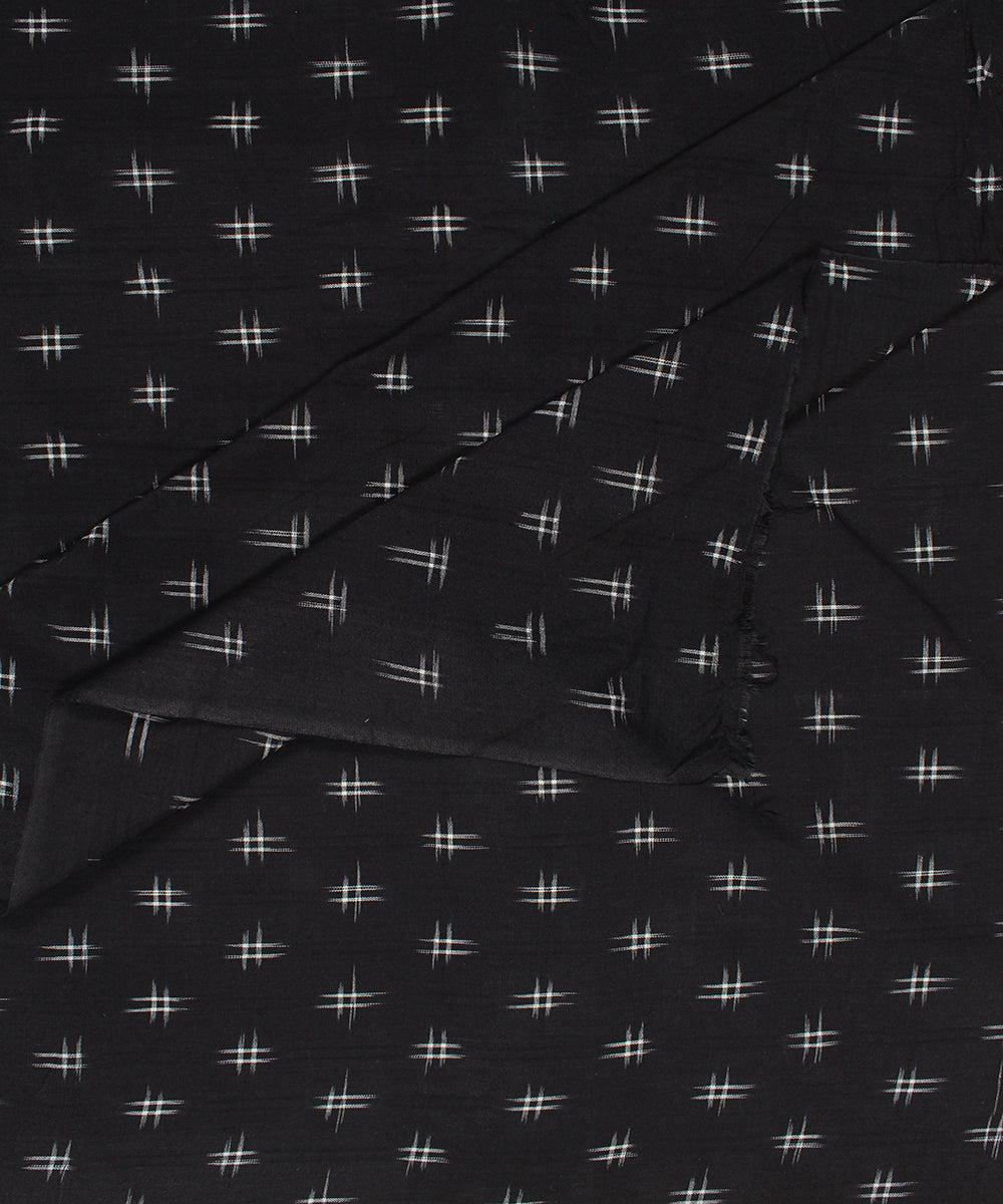 Black white pochampally ikat cotton handloom fabric