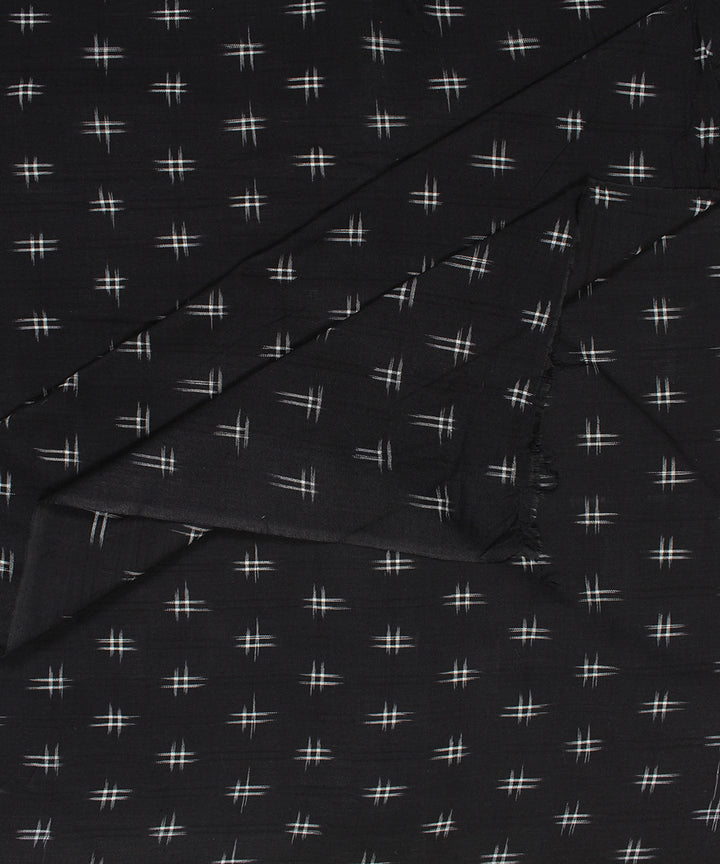 Black white pochampally ikat cotton handloom fabric