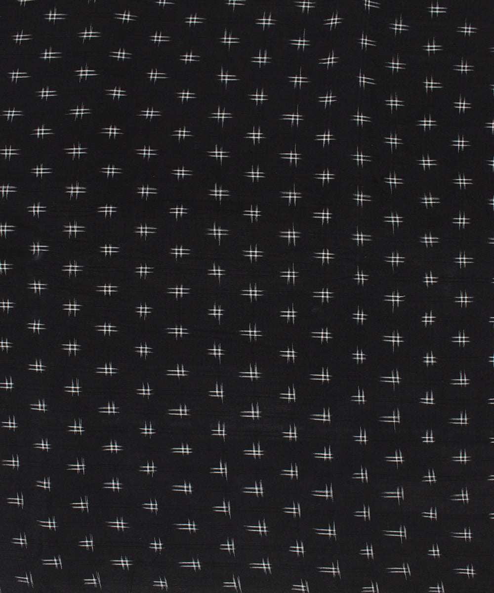 Black white pochampally ikat cotton handloom fabric