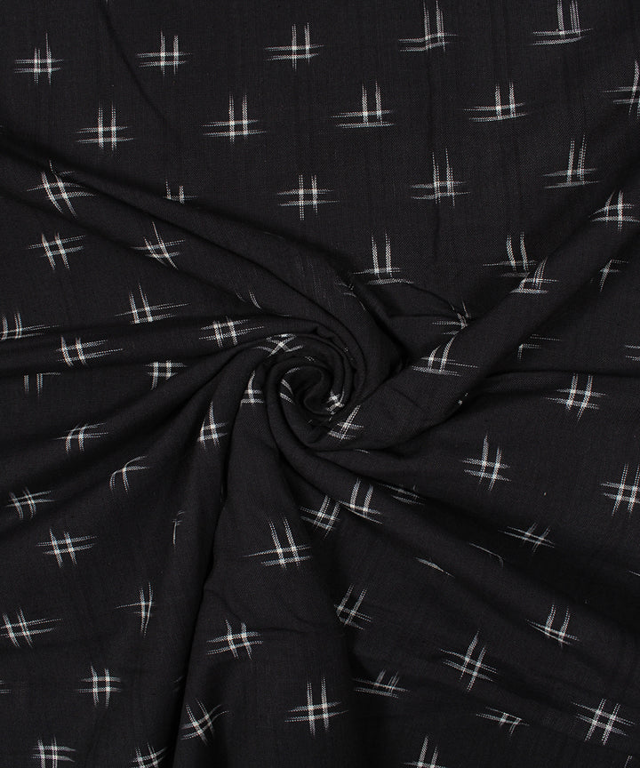 Black white pochampally ikat cotton handloom fabric