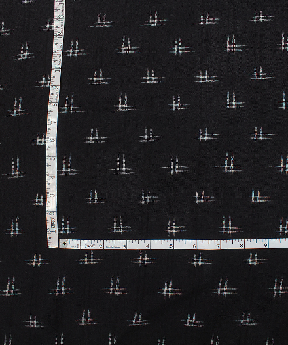 Black white pochampally ikat cotton handloom fabric