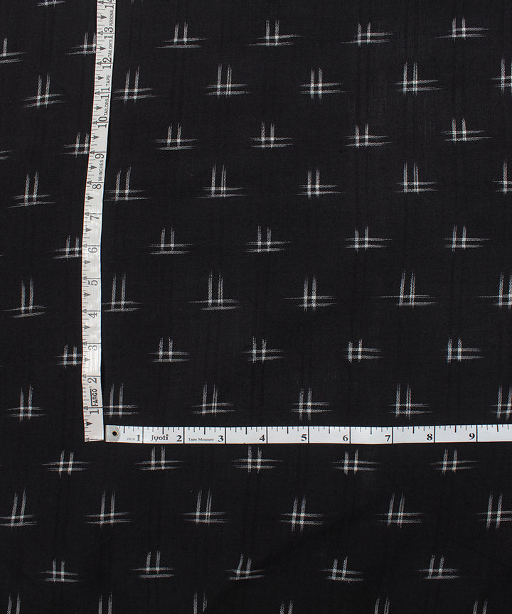 Black white pochampally ikat cotton handloom fabric