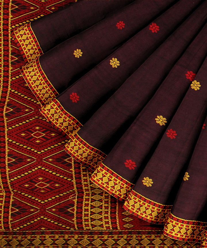 Purple yellow red cotton handloom assam saree