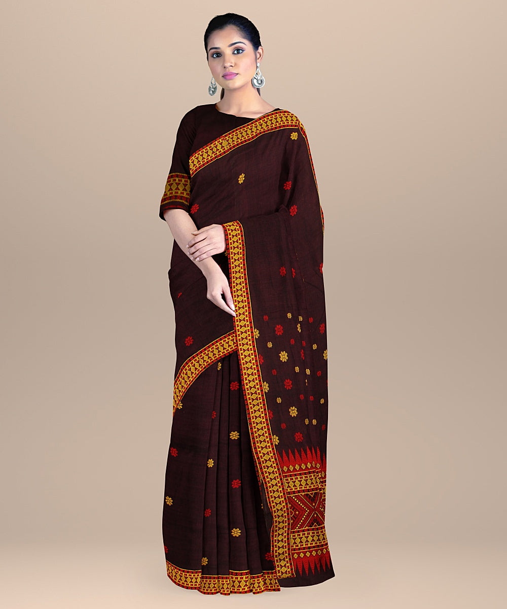 Purple yellow red cotton handloom assam saree