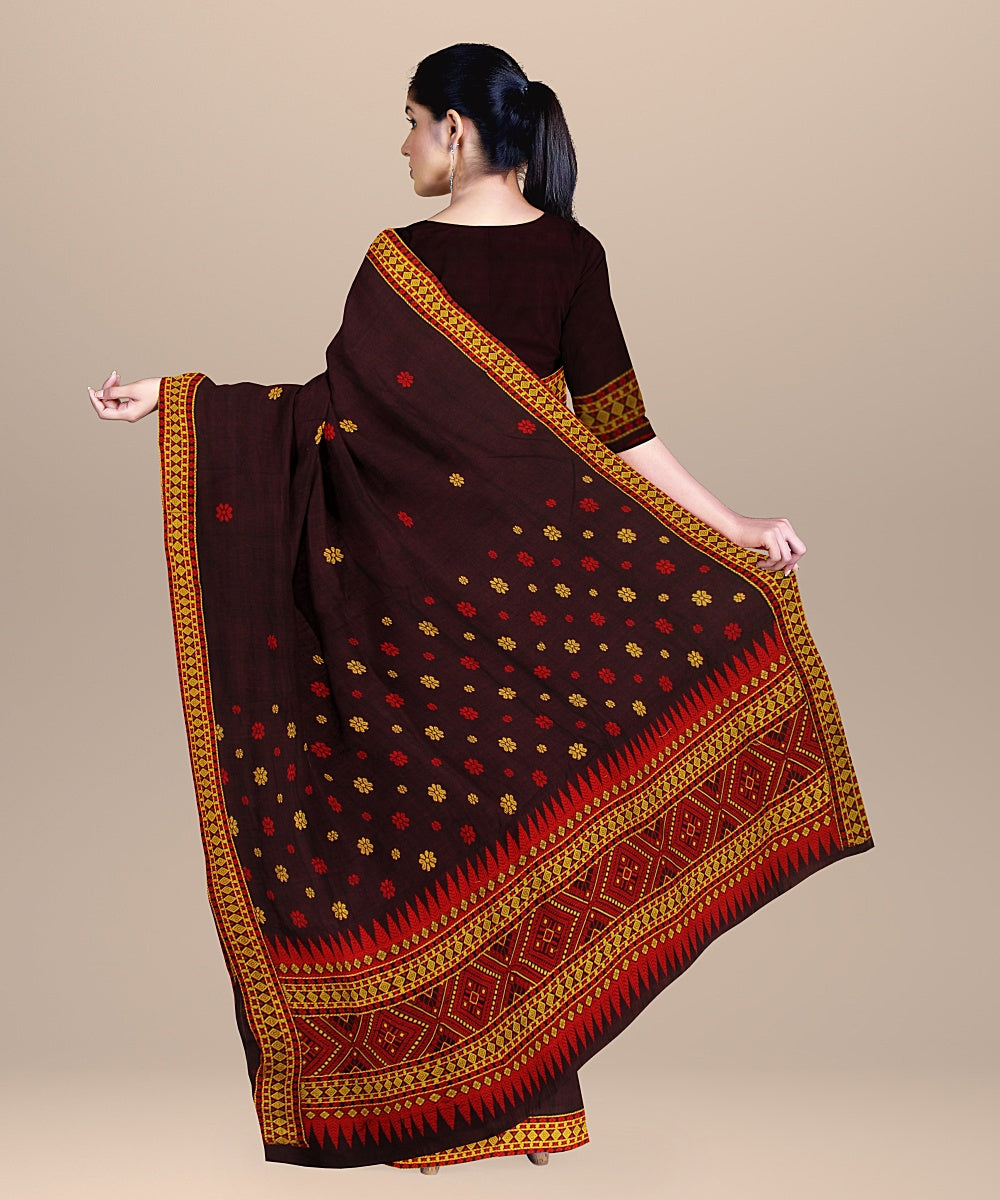 Purple yellow red cotton handloom assam saree