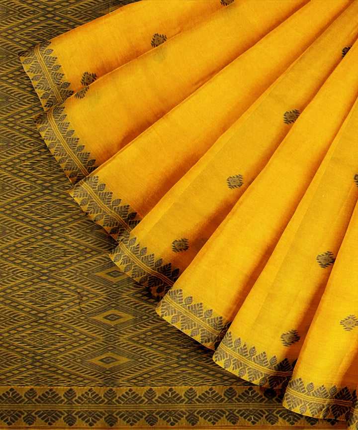 Yellow grey cotton handwoven assam saree