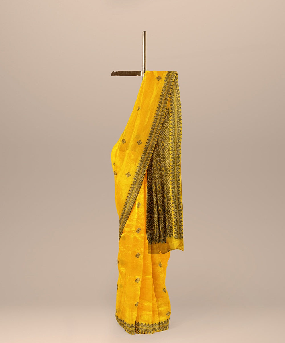 Yellow grey cotton handwoven assam saree