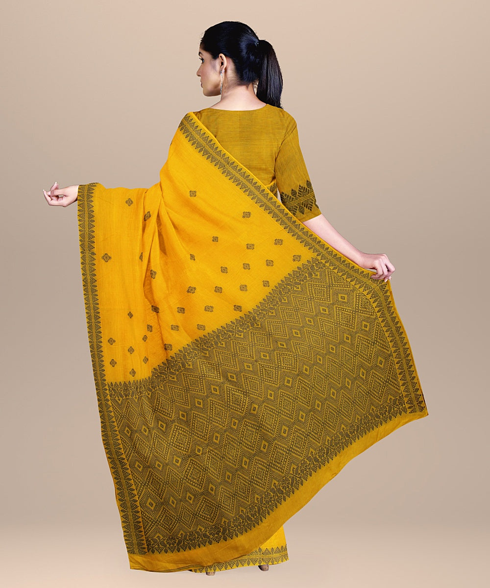 Yellow grey cotton handwoven assam saree