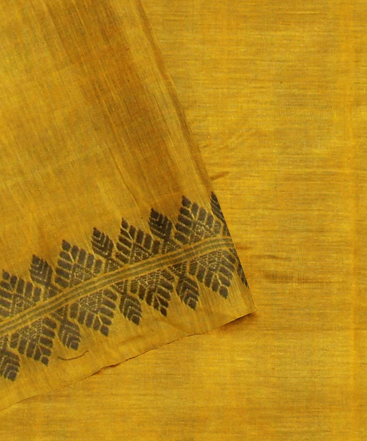 Yellow grey cotton handwoven assam saree