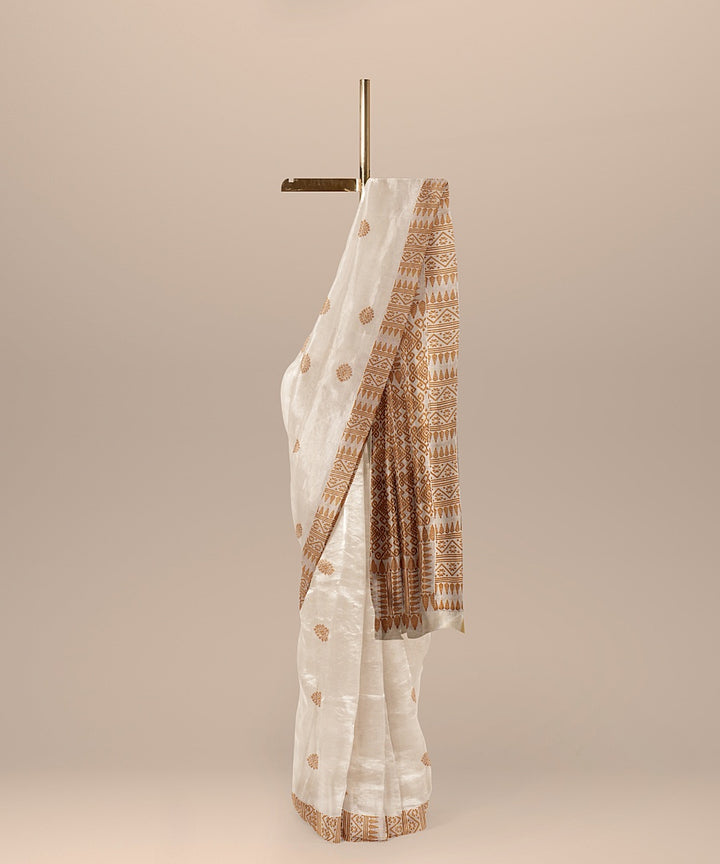 Offwhite brown cotton handwoven assam saree