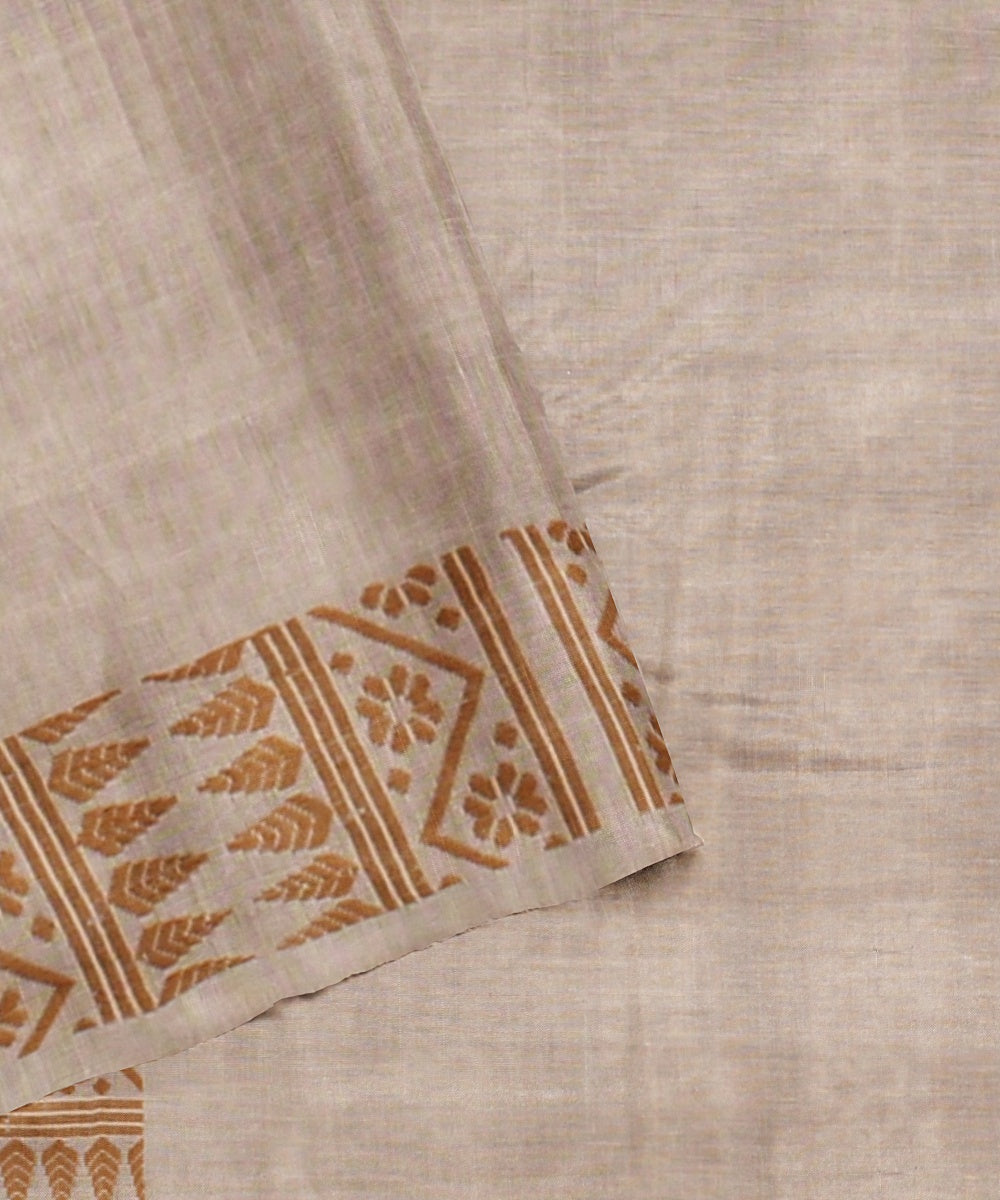 Offwhite brown cotton handwoven assam saree