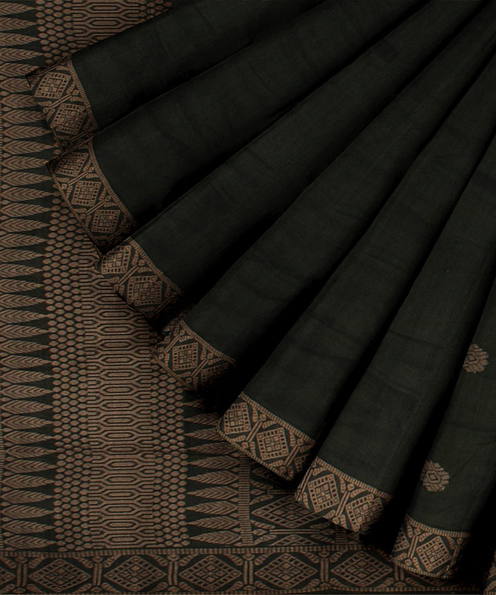 Olive green beige cotton handwoven assam saree