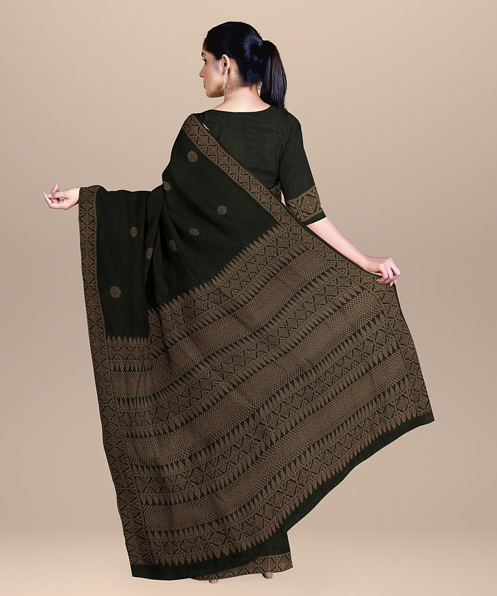 Olive green beige cotton handwoven assam saree