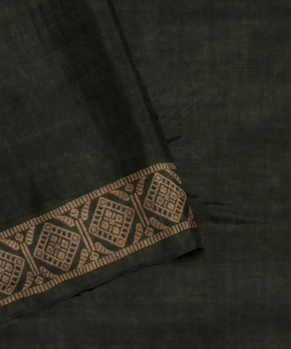 Olive green beige cotton handwoven assam saree