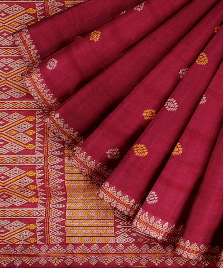 Pink offwhite yellow cotton handwoven assam saree