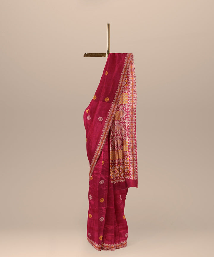 Pink offwhite yellow cotton handwoven assam saree