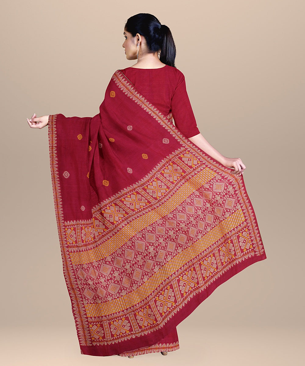 Pink offwhite yellow cotton handwoven assam saree