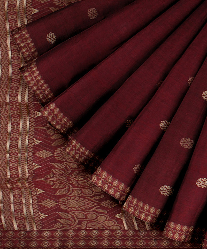 Maroon brown beige cotton handwoven assam saree