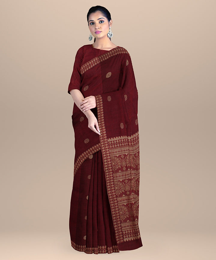 Maroon brown beige cotton handwoven assam saree