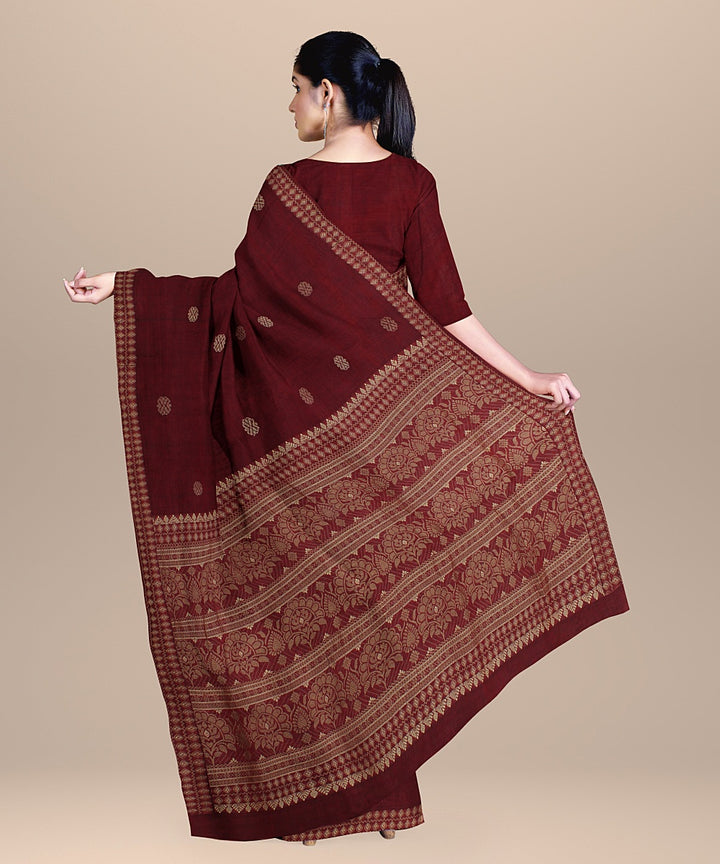 Maroon brown beige cotton handwoven assam saree