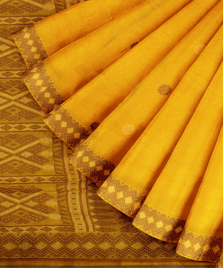 Yellow brown handwoven assam cotton saree