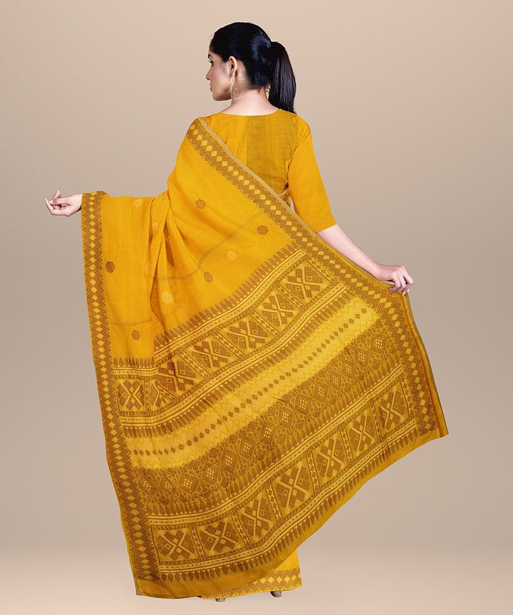 Yellow brown handwoven assam cotton saree