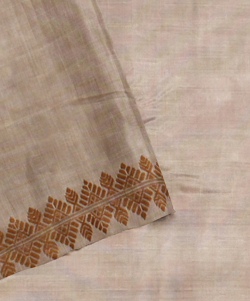 Offwhite brown handwoven assam cotton saree