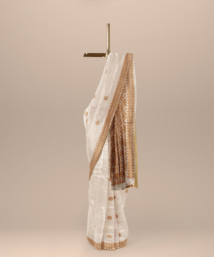 Offwhite brown handwoven assam cotton saree