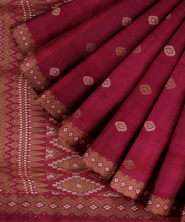 Pink brown cream cotton handwoven assam saree