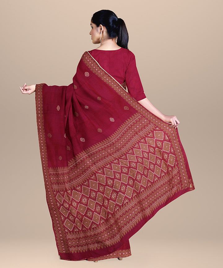 Pink brown cream cotton handwoven assam saree