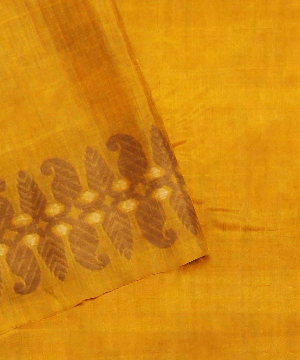 Yellow brown assam cotton handwoven saree