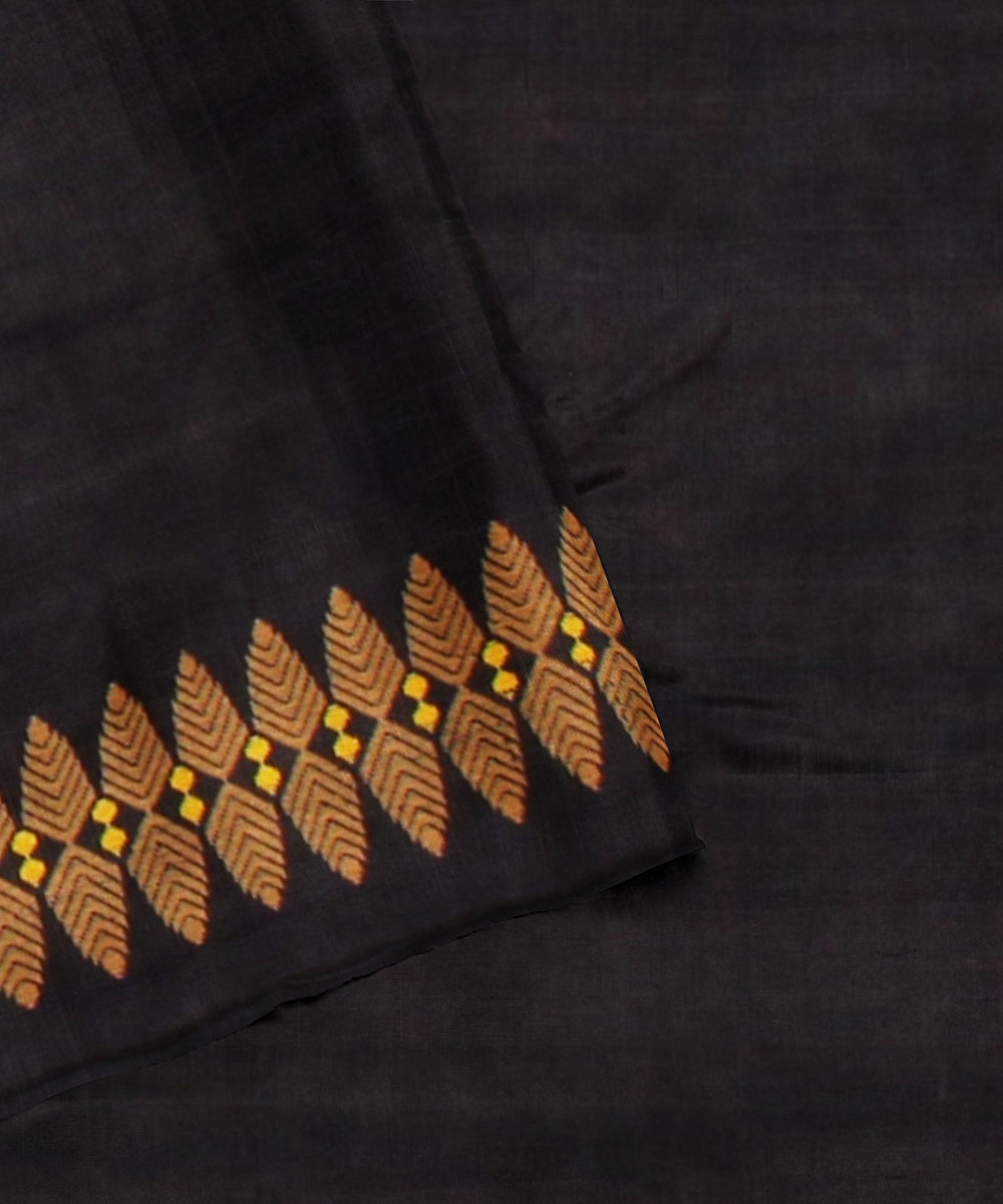 Navy blue yellow brown cotton handwoven assam saree