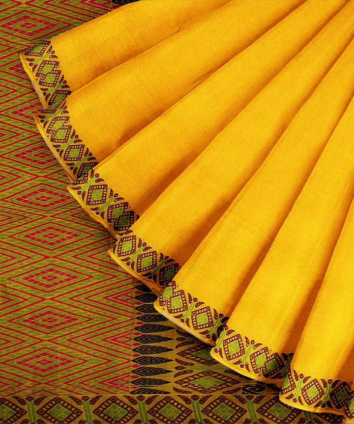 Yellow multicolor handwoven assam cotton saree