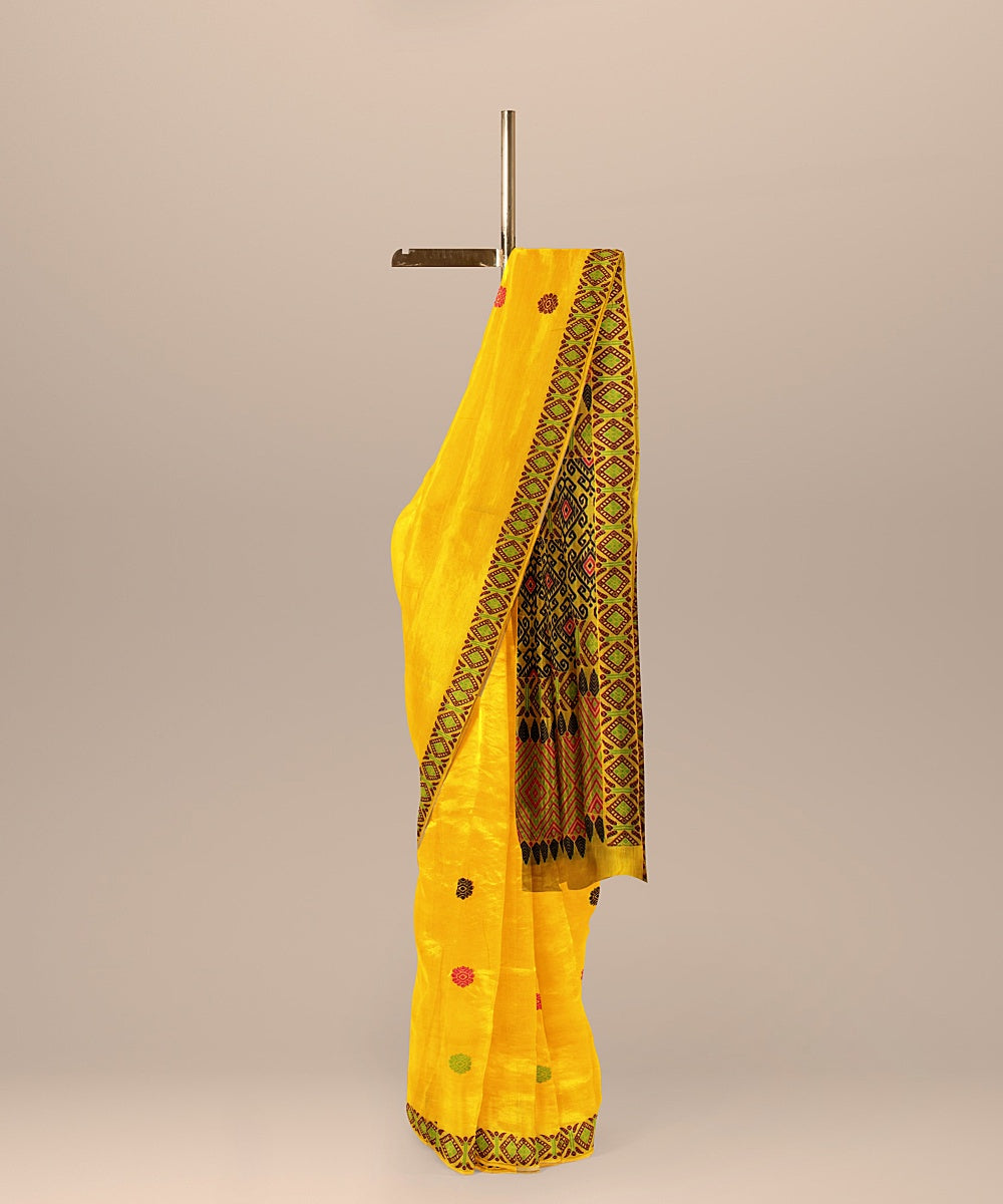 Yellow multicolor handwoven assam cotton saree