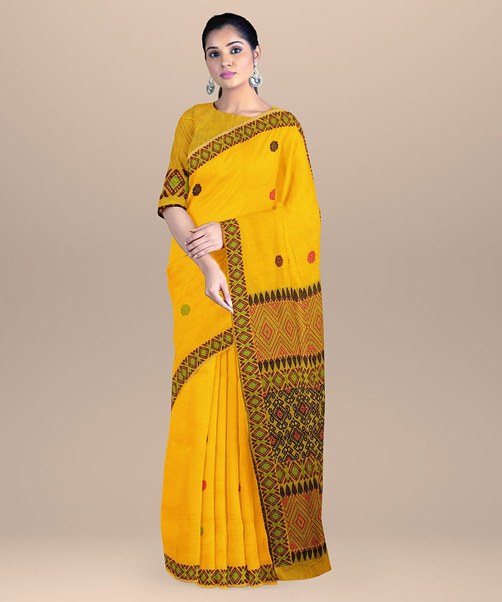 Yellow multicolor handwoven assam cotton saree