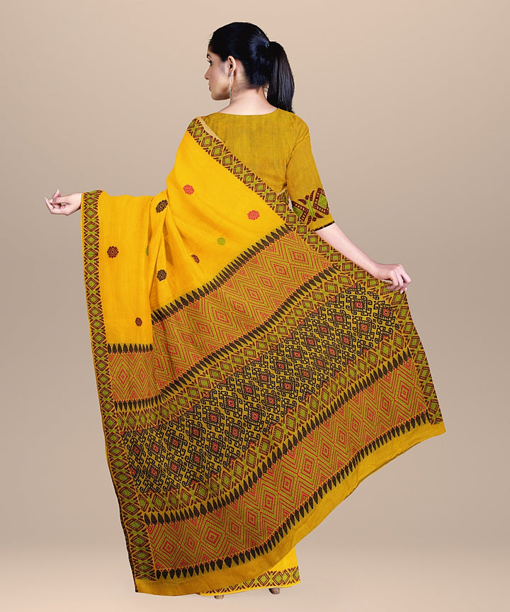 Yellow multicolor handwoven assam cotton saree