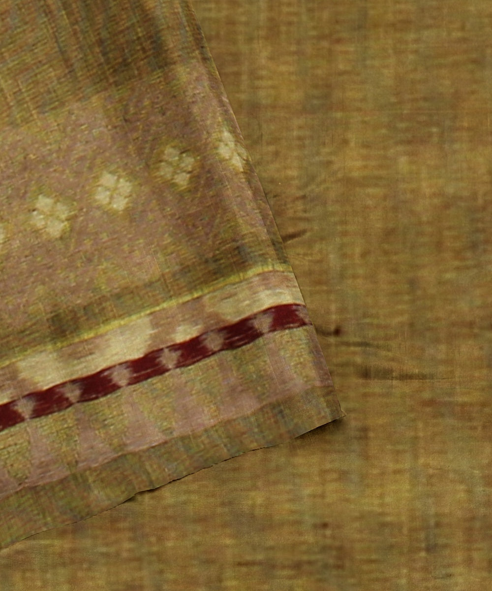 Olive green brown maroon cotton handwoven assam saree