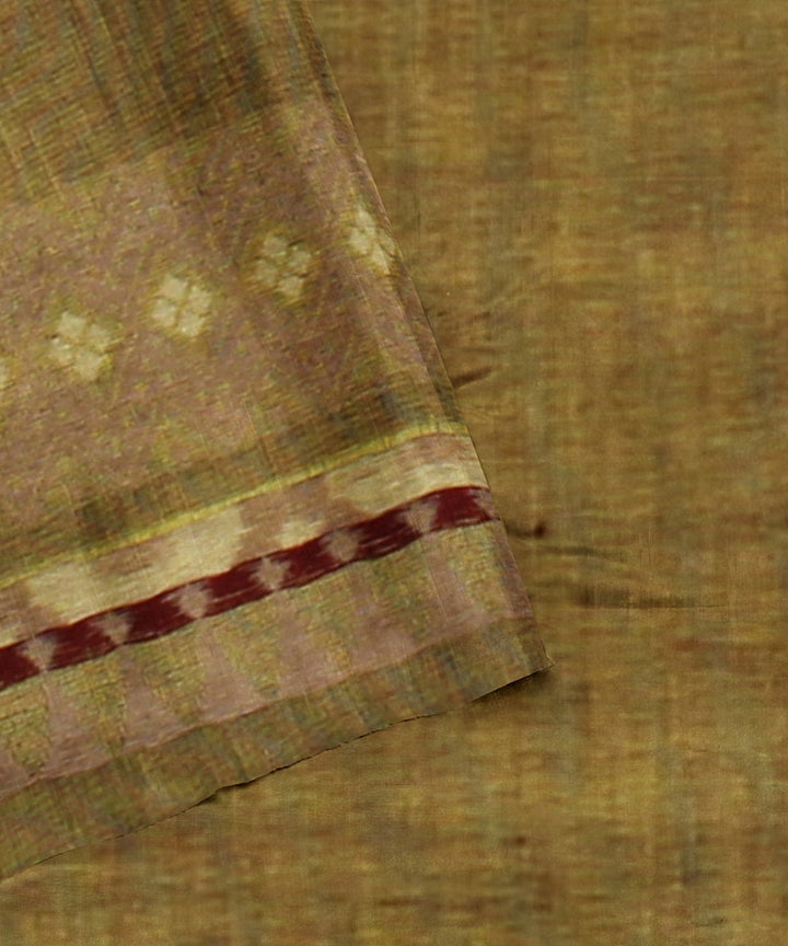 Olive green brown maroon cotton handwoven assam saree