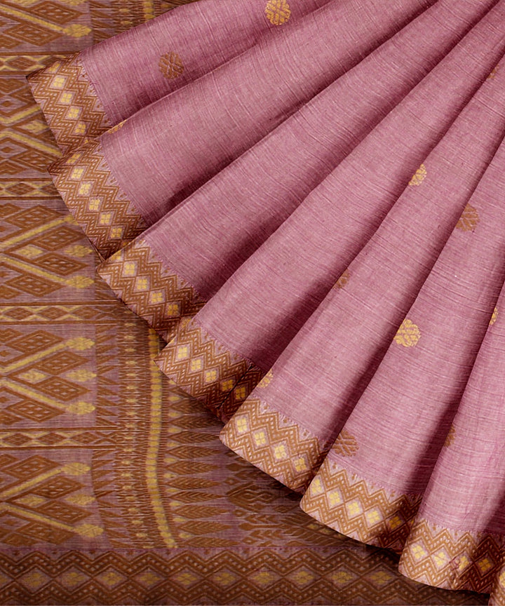 Lavender brown cream cotton handwoven assam saree