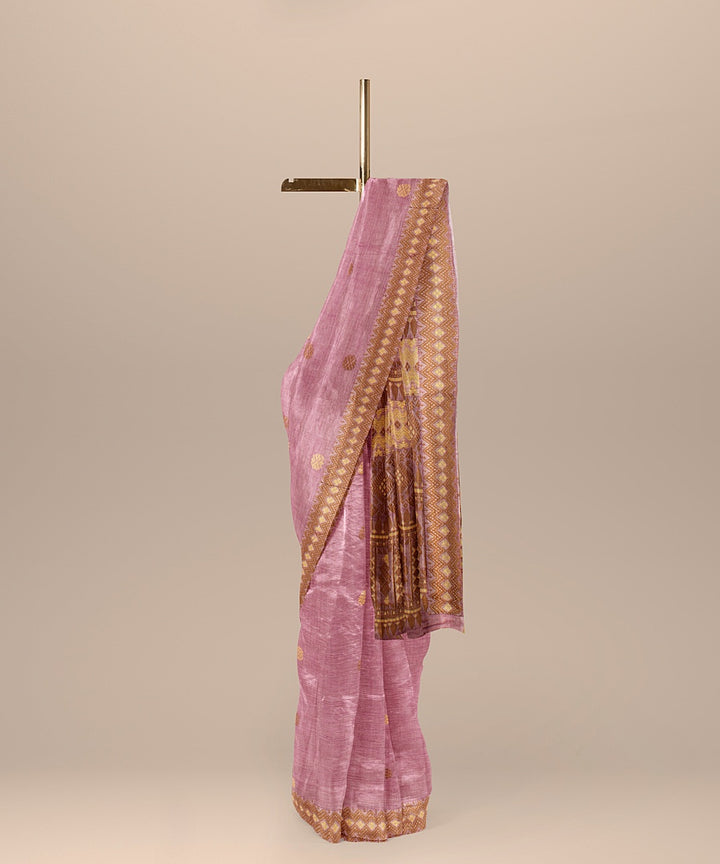 Lavender brown cream cotton handwoven assam saree