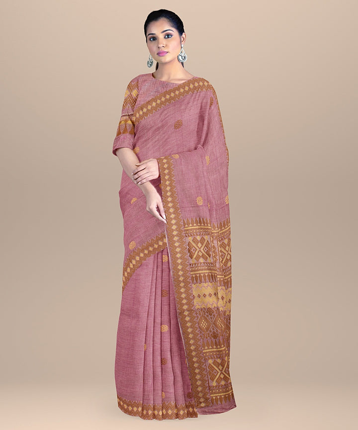 Lavender brown cream cotton handwoven assam saree