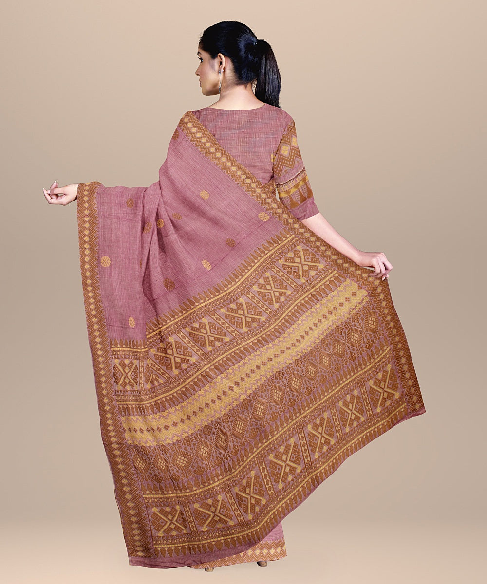 Lavender brown cream cotton handwoven assam saree