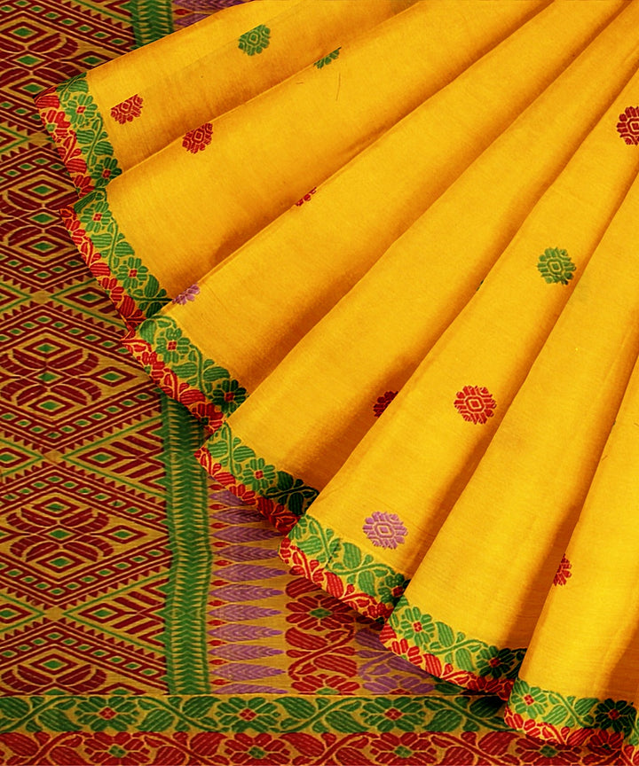 Yellow multicolor cotton handwoven assam saree