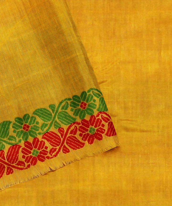 Yellow multicolor cotton handwoven assam saree