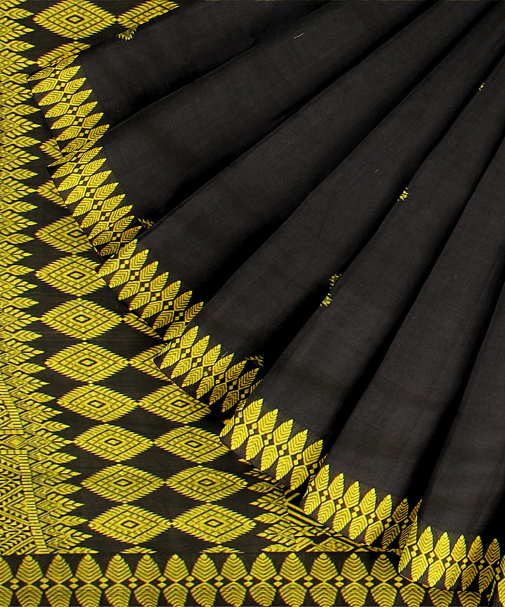 Charcoal black lime green cotton handwoven assam saree