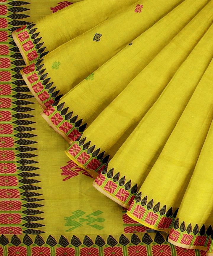 Lime green multicolor cotton handwoven assam saree