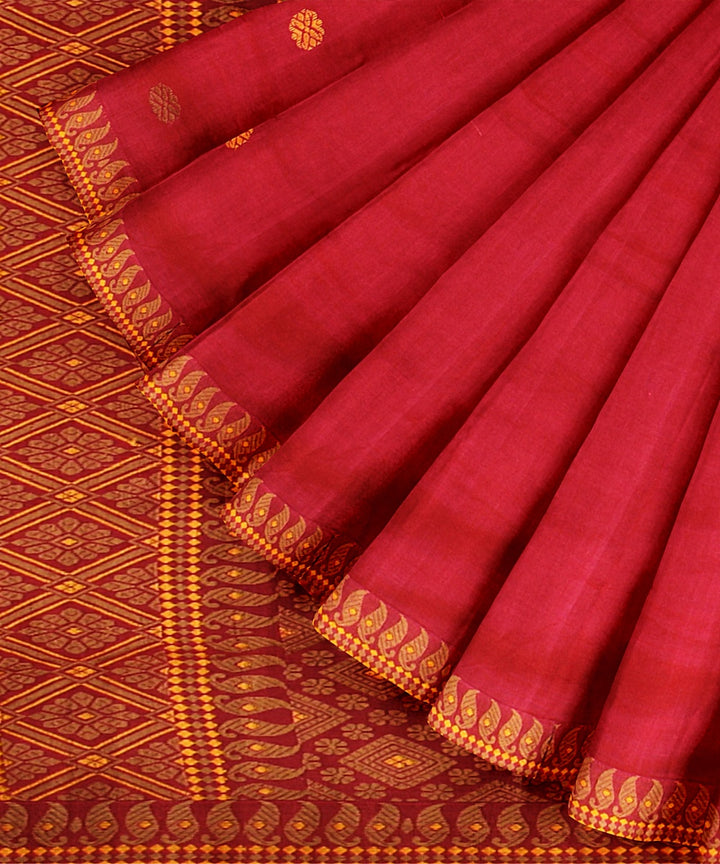 Pink brown yellow cotton handwoven assam saree