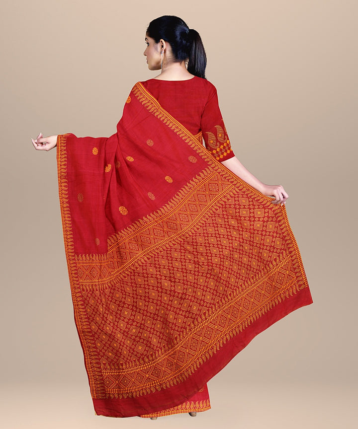 Pink brown yellow cotton handwoven assam saree