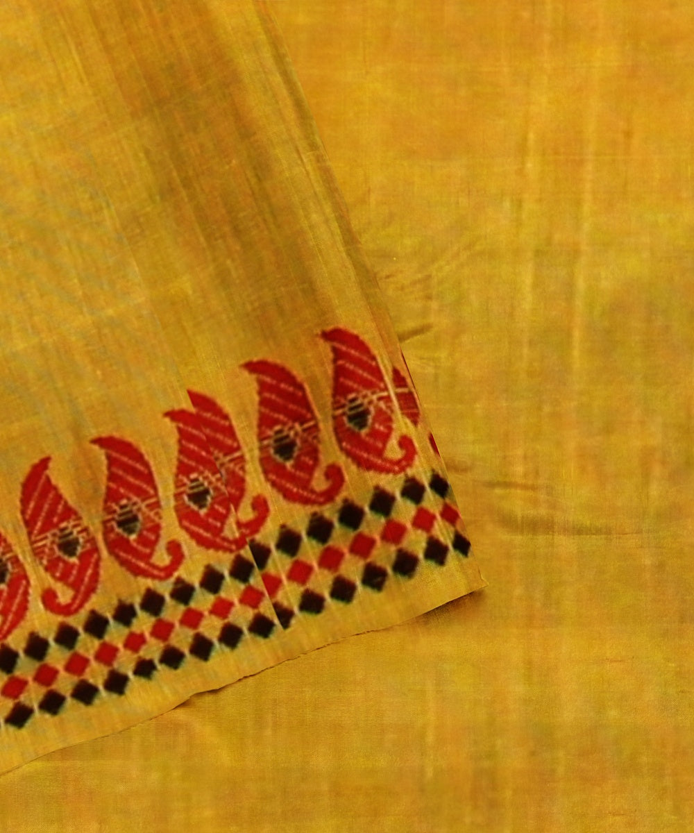 Yellow black red cotton handwoven assam saree