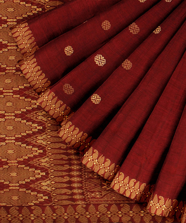 Maroon brown cream cotton handwoven assam saree